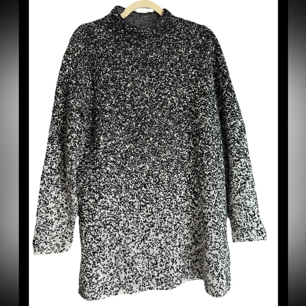 J JILL Textured Ombré Black Gray Mock Turtleneck Tunic Sweater Sz L